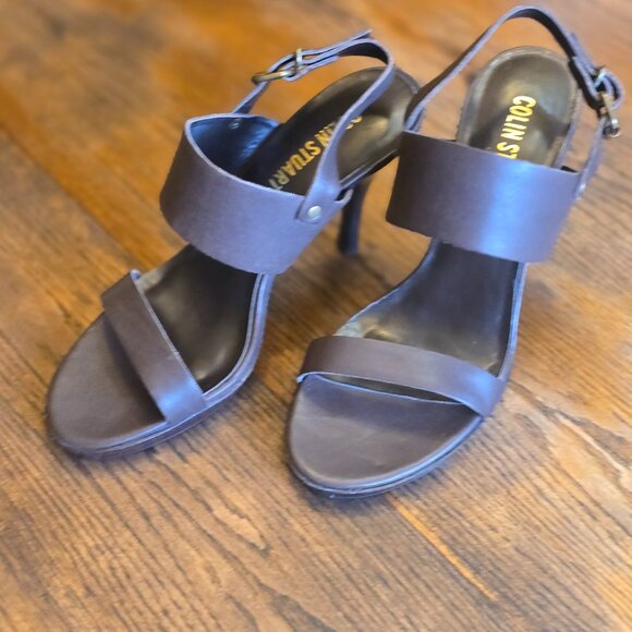 NWOT COLIN STUART dark chocolate leather strappy heel. size 8 - Picture 2 of 9